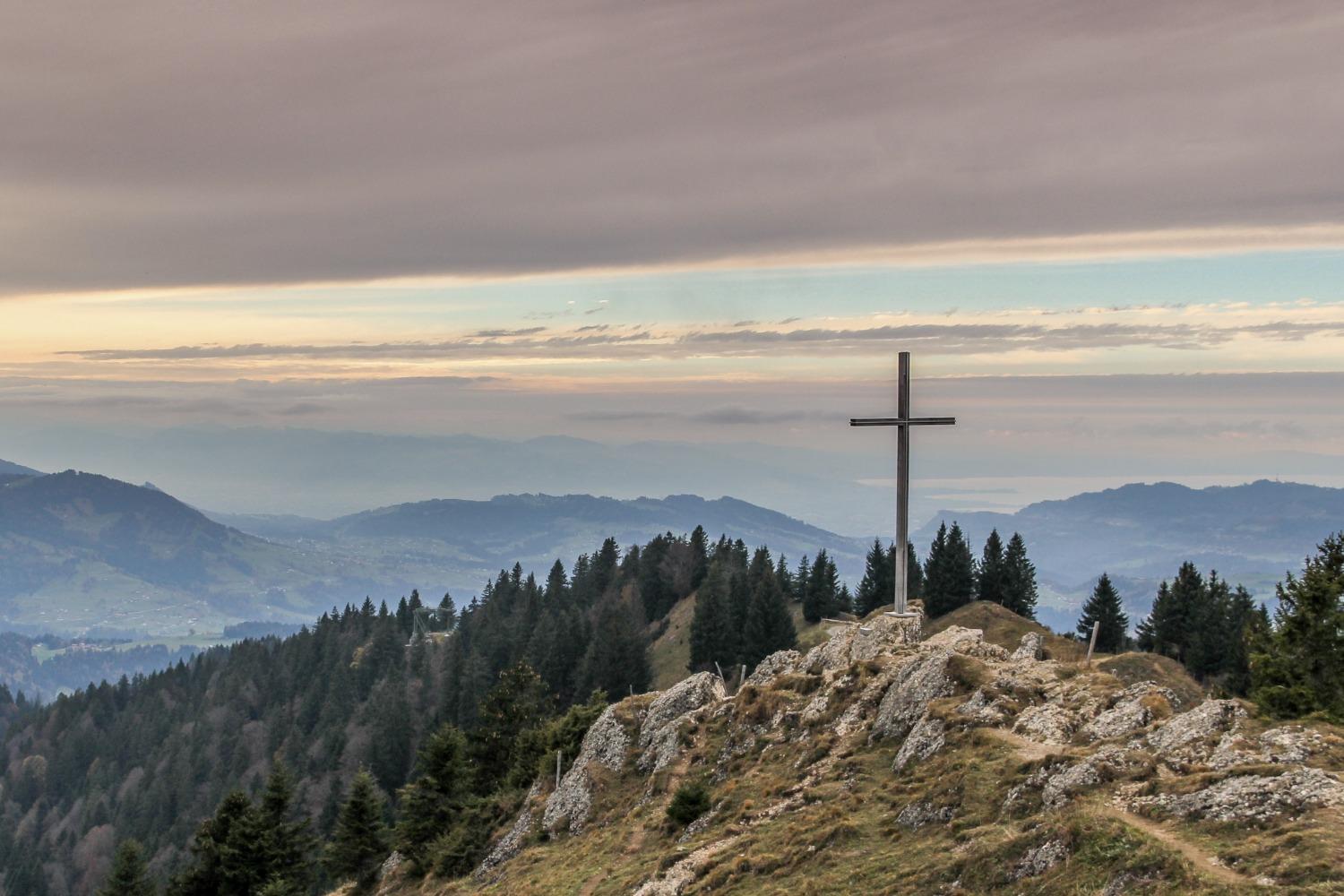 A cross on a mountaintop