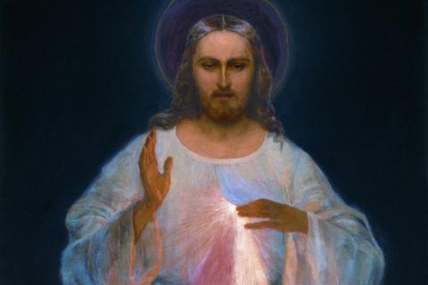 Eugune Kazimirowski's rendition of the Divine Mercy, completed in 1934