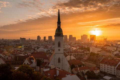 sunset behind church